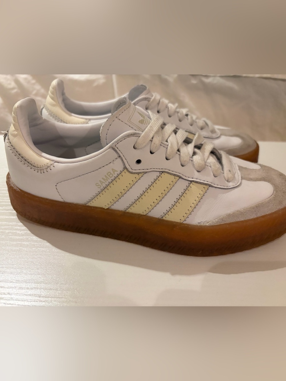 adidas Samba Women’s White and Cream Leather Sneakers with Gum Sole